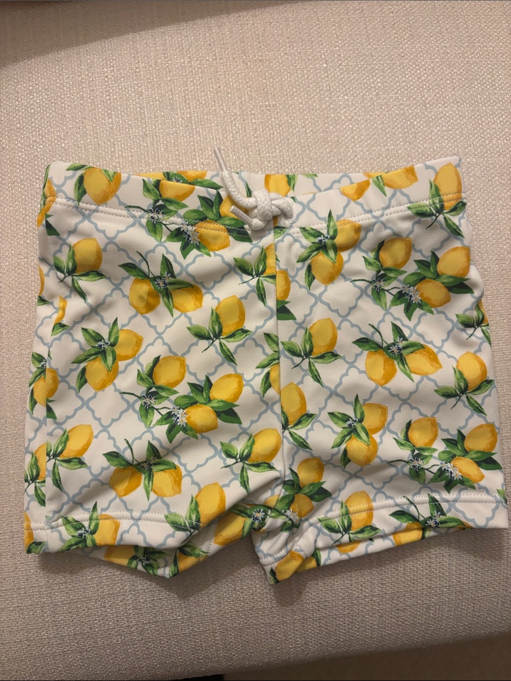 Janie and Jack White Lemon-Print Swim Trunks